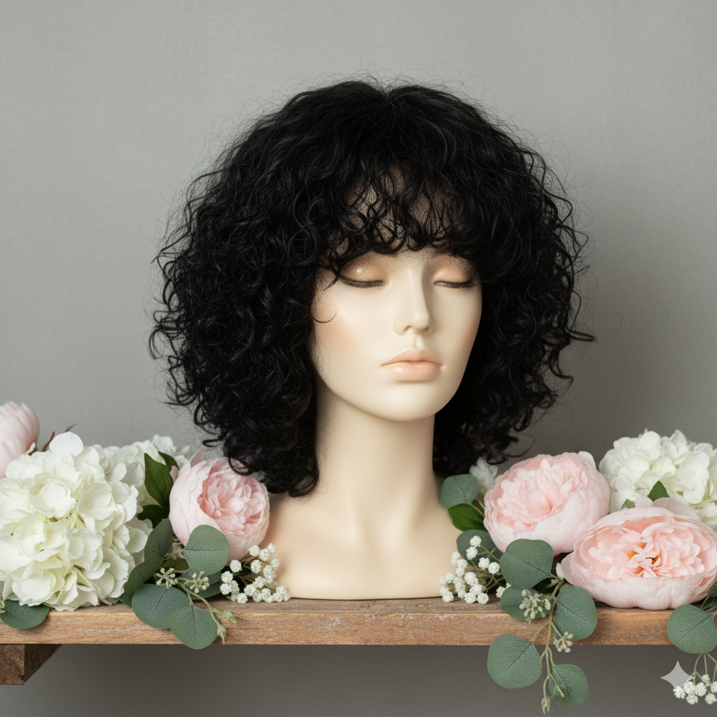 Perruque “Léna” – Boucles Mi-longues Naturelles en Cheveux 100 % Humains