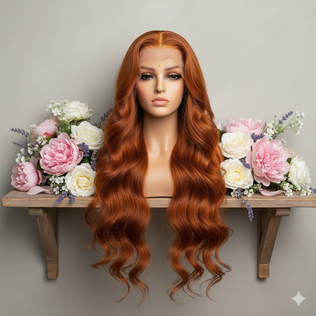 Perruque “Soraya” – Ondulations Cuivrées en Cheveux 100 % Humains