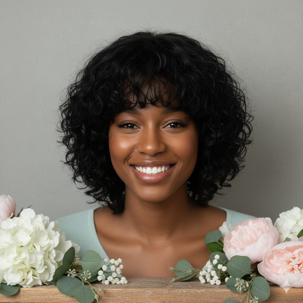 Perruque “Léna” – Boucles Mi-longues Naturelles en Cheveux 100 % Humains