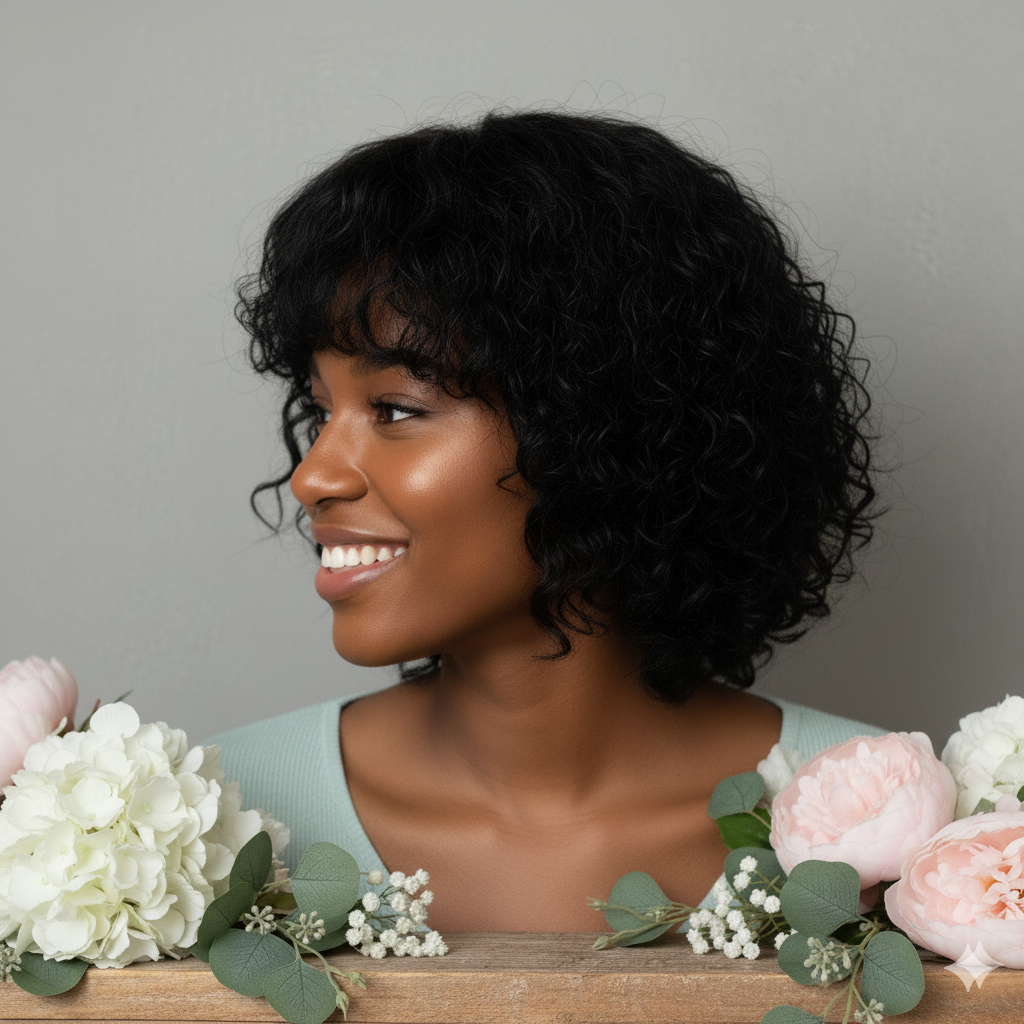 Perruque “Léna” – Boucles Mi-longues Naturelles en Cheveux 100 % Humains