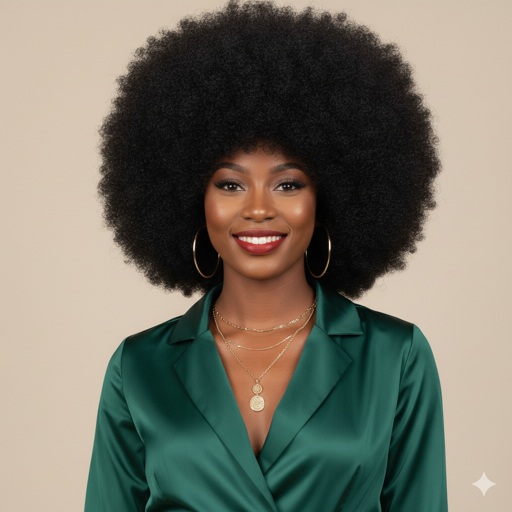 Perruque “Amani” – Afro Royal Naturel en Cheveux 100 % Humains