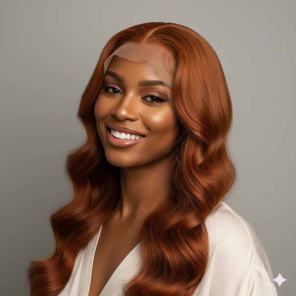 Perruque “Soraya” – Ondulations Cuivrées en Cheveux 100 % Humains