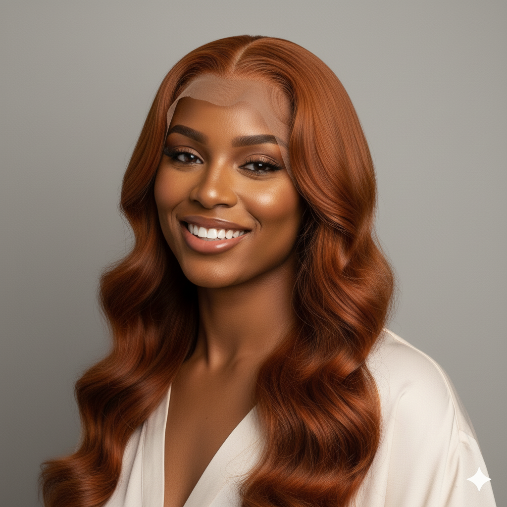 Perruque “Soraya” – Ondulations Cuivrées en Cheveux 100 % Humains