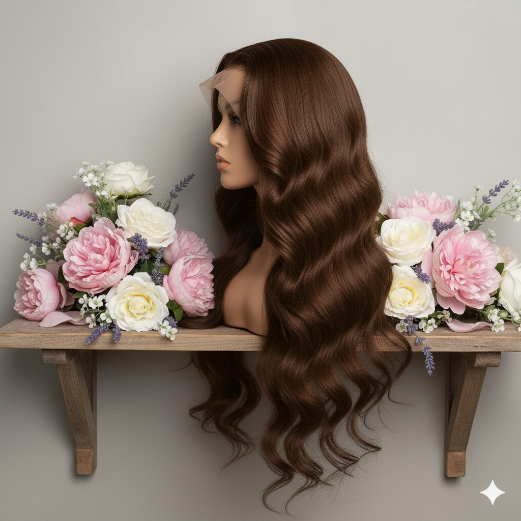 Perruque “Soraya” – Ondulations Cuivrées en Cheveux 100 % Humains